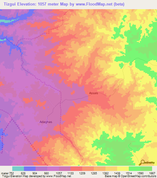 Tizgui,Morocco Elevation Map