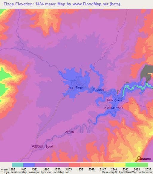 Tizga,Morocco Elevation Map