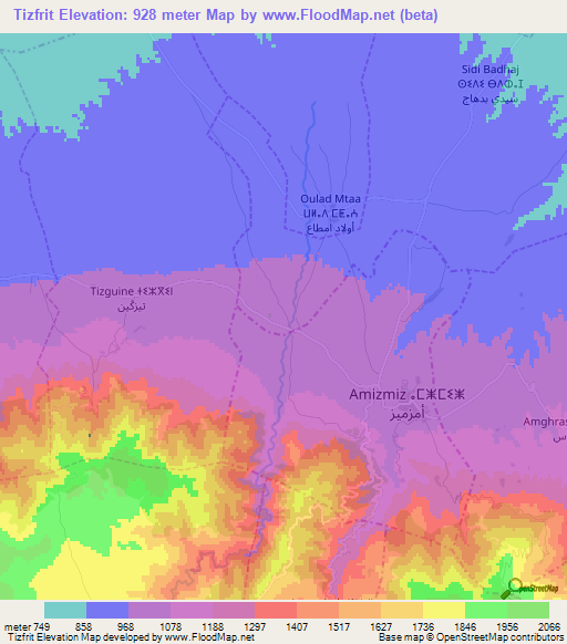 Tizfrit,Morocco Elevation Map