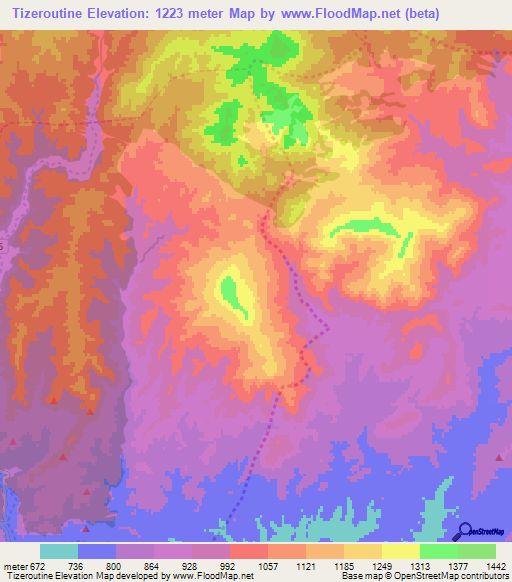 Tizeroutine,Morocco Elevation Map