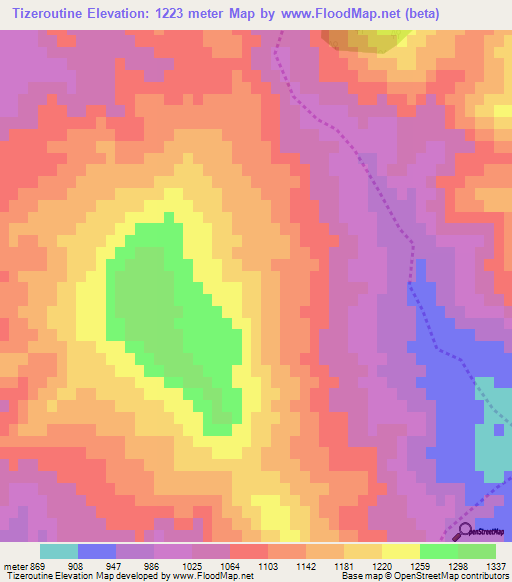 Tizeroutine,Morocco Elevation Map