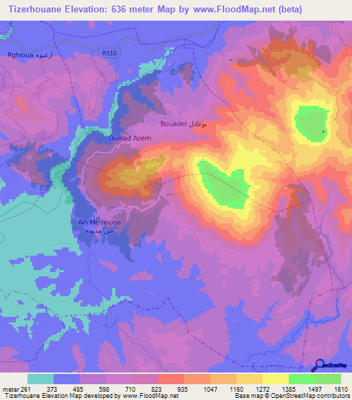 Tizerhouane,Morocco Elevation Map