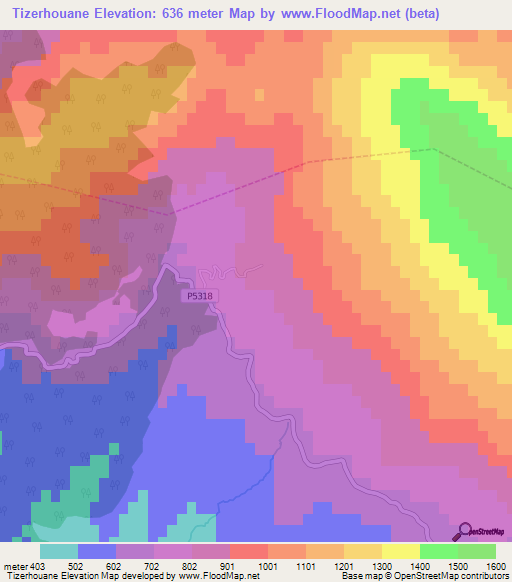 Tizerhouane,Morocco Elevation Map