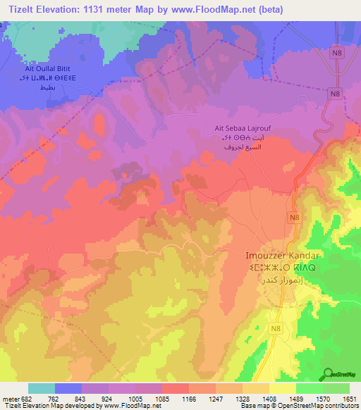 Tizelt,Morocco Elevation Map