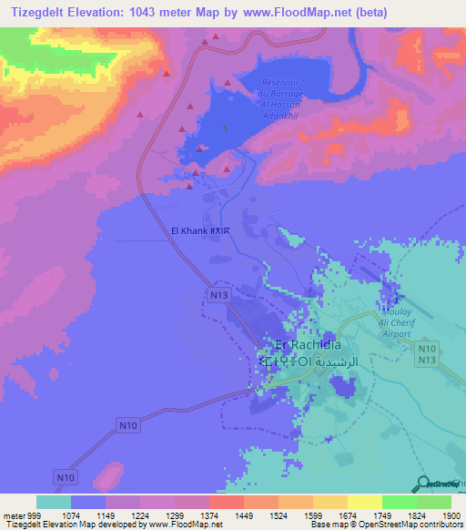 Tizegdelt,Morocco Elevation Map