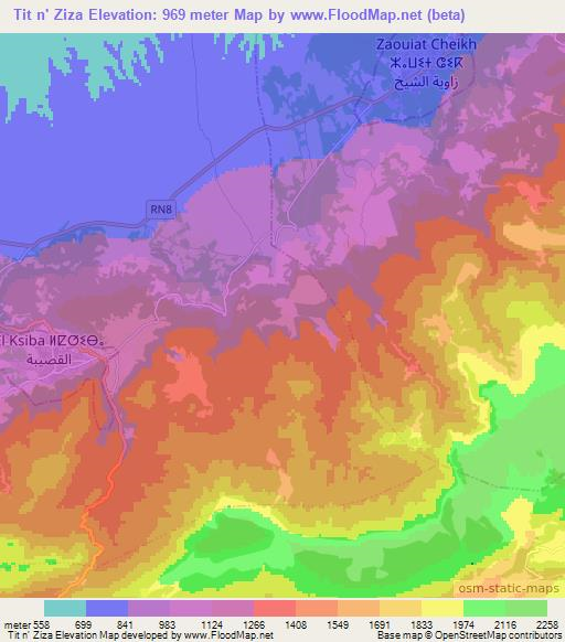 Tit n' Ziza,Morocco Elevation Map