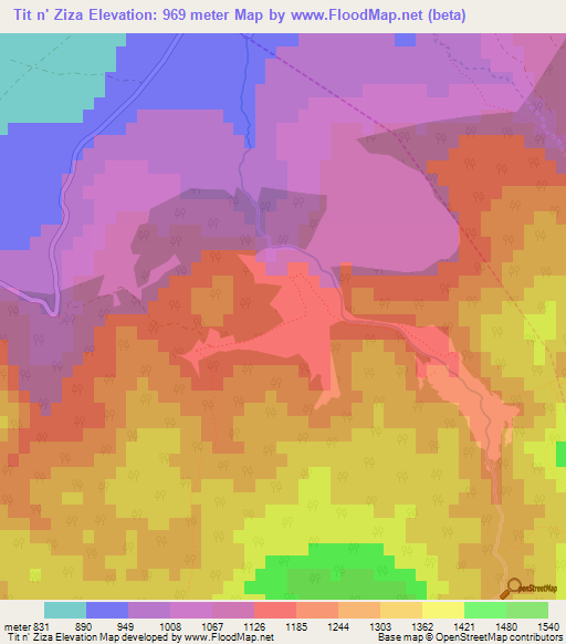 Tit n' Ziza,Morocco Elevation Map