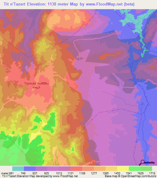 Tit n'Tazert,Morocco Elevation Map