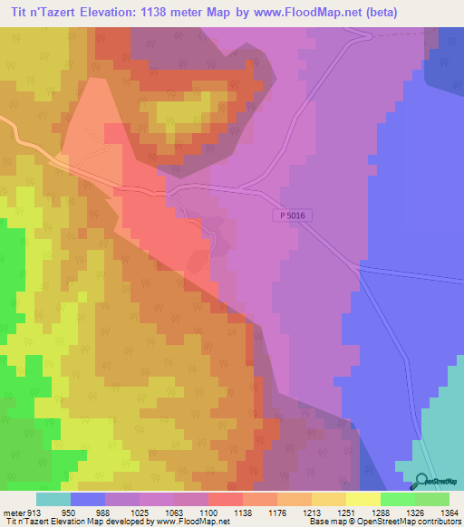 Tit n'Tazert,Morocco Elevation Map