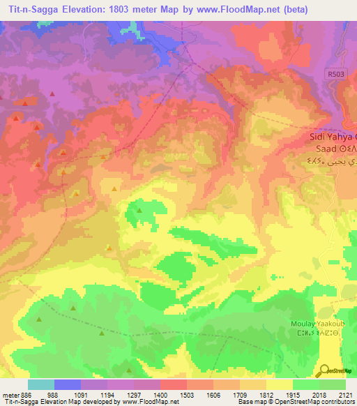 Tit-n-Sagga,Morocco Elevation Map