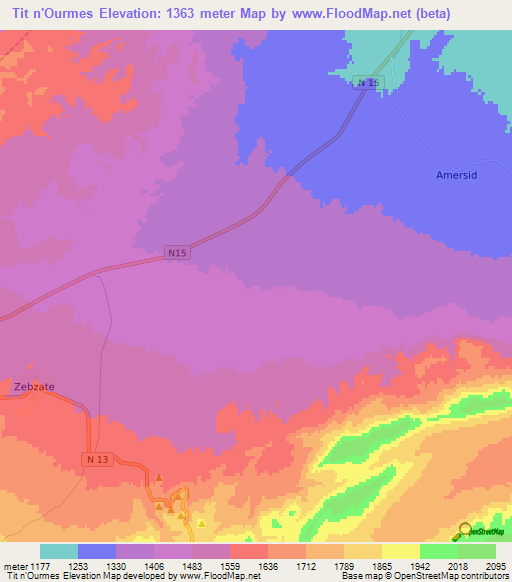 Tit n'Ourmes,Morocco Elevation Map