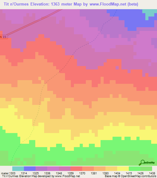 Tit n'Ourmes,Morocco Elevation Map