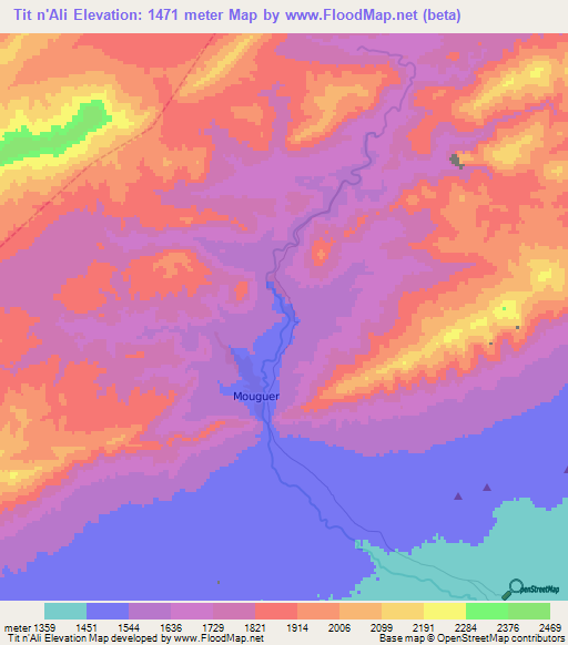 Tit n'Ali,Morocco Elevation Map