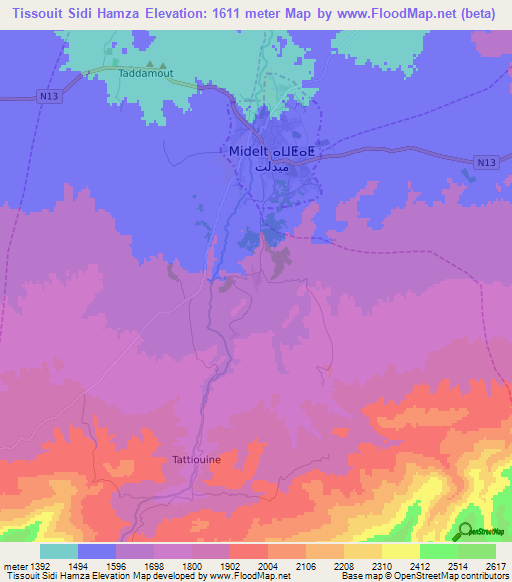 Tissouit Sidi Hamza,Morocco Elevation Map
