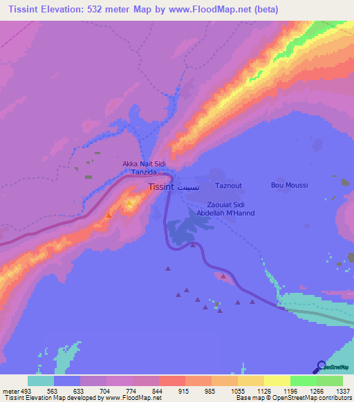 Tissint,Morocco Elevation Map