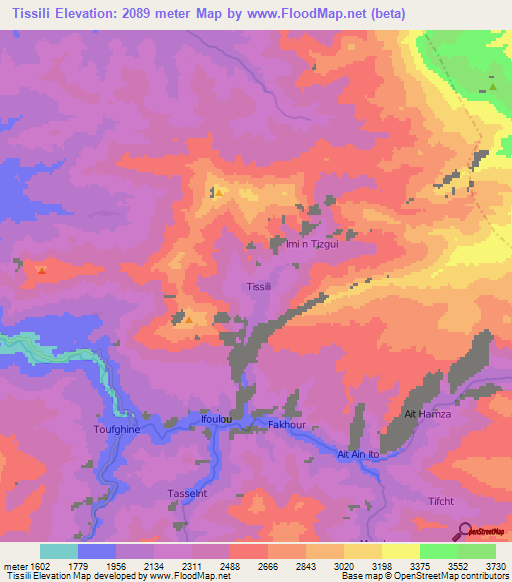 Tissili,Morocco Elevation Map