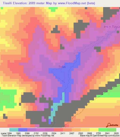 Tissili,Morocco Elevation Map