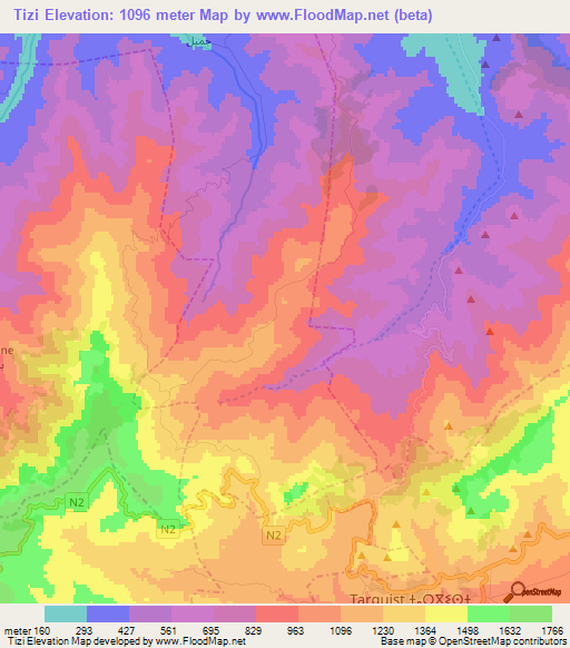 Tizi,Morocco Elevation Map