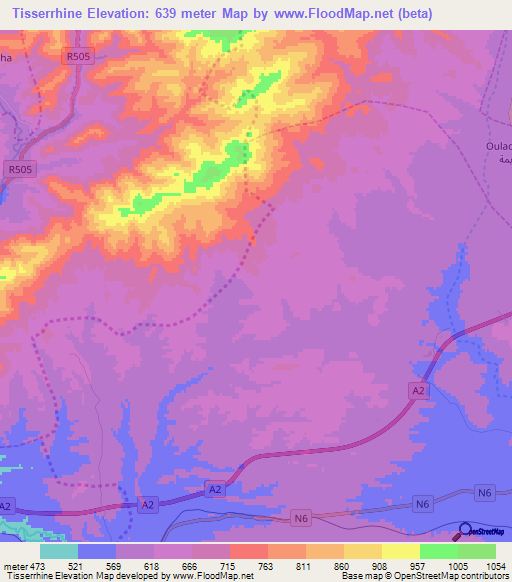 Tisserrhine,Morocco Elevation Map
