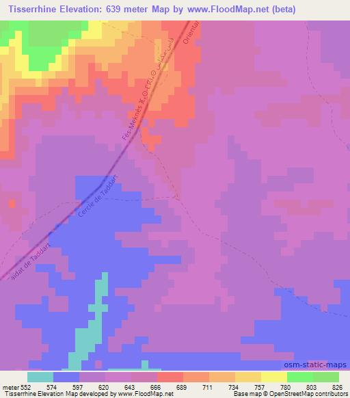 Tisserrhine,Morocco Elevation Map