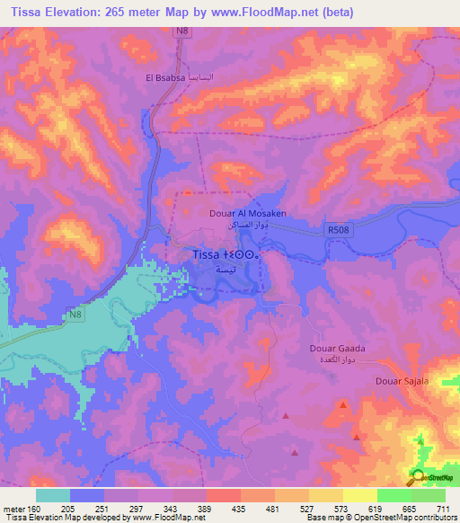 Tissa,Morocco Elevation Map