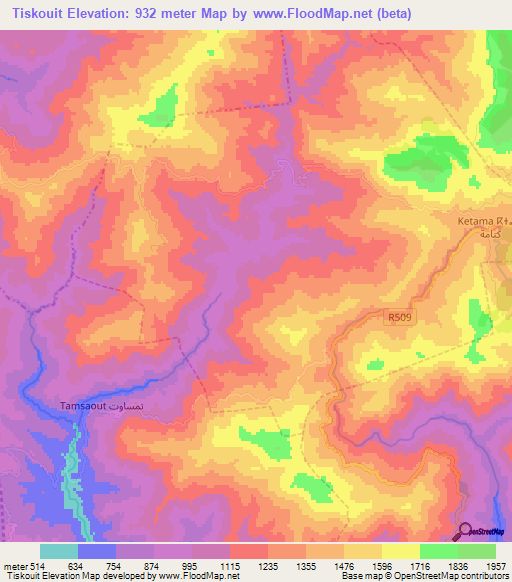 Tiskouit,Morocco Elevation Map