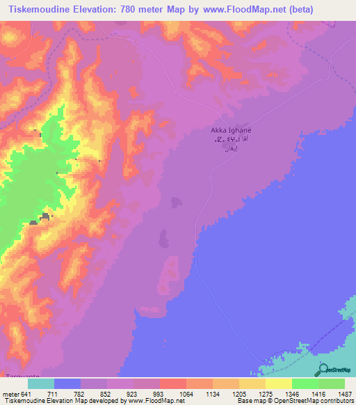 Tiskemoudine,Morocco Elevation Map