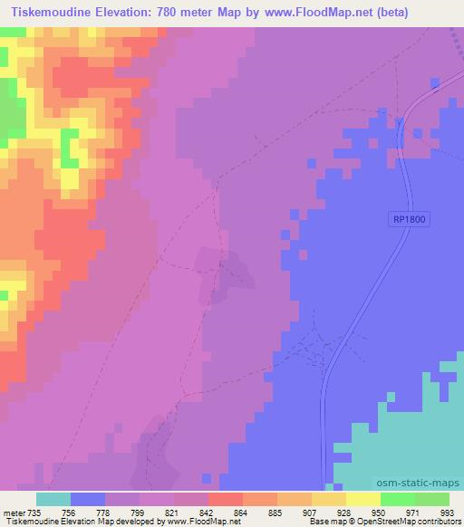 Tiskemoudine,Morocco Elevation Map