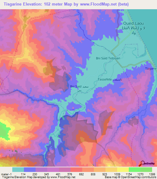 Tisgarine,Morocco Elevation Map