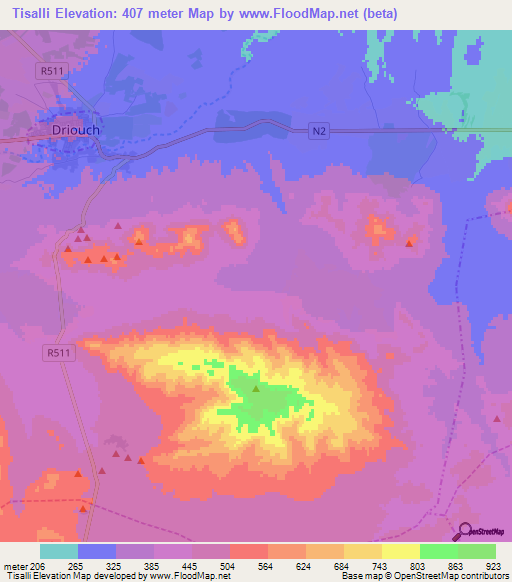 Tisalli,Morocco Elevation Map