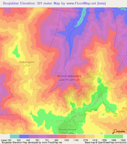 Boujebbar,Morocco Elevation Map