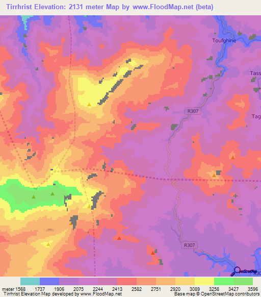 Tirrhrist,Morocco Elevation Map