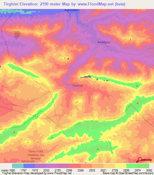 Tirghist,Morocco Elevation Map