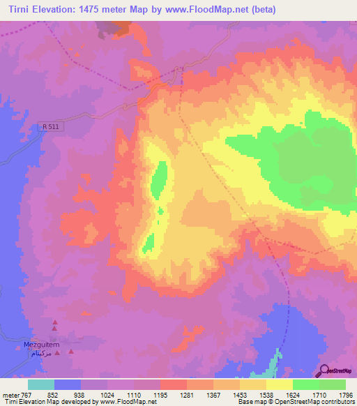 Tirni,Morocco Elevation Map