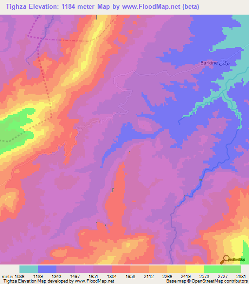 Tighza,Morocco Elevation Map