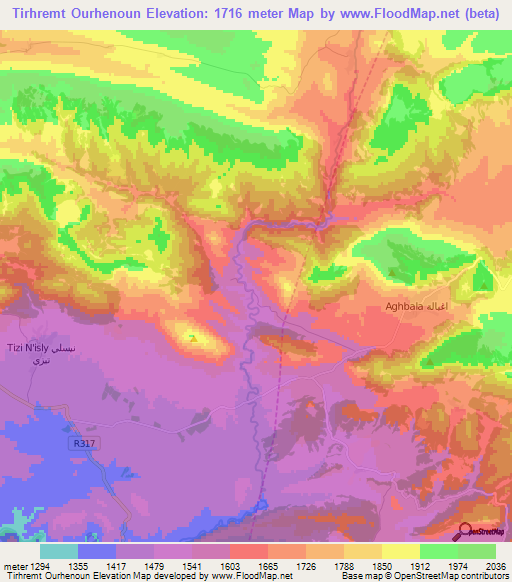 Tirhremt Ourhenoun,Morocco Elevation Map