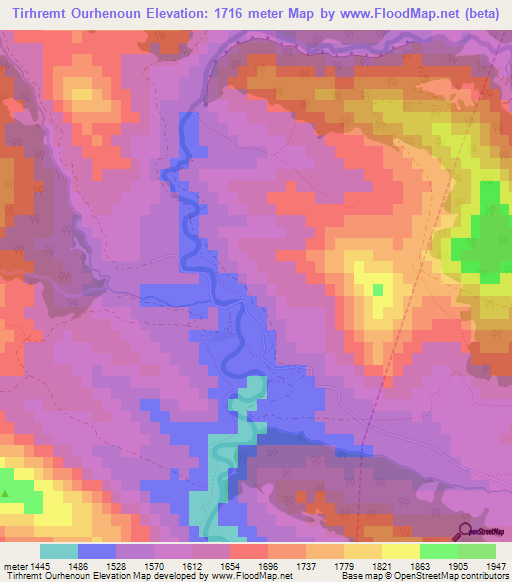 Tirhremt Ourhenoun,Morocco Elevation Map