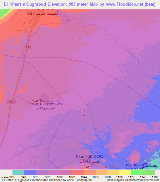 El Khtart n'Oughroud,Morocco Elevation Map