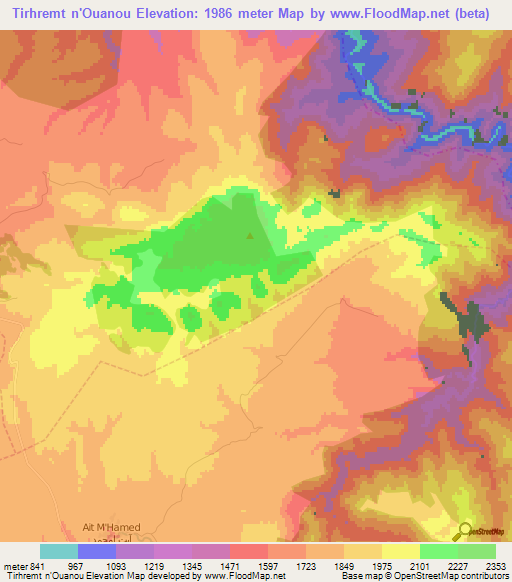 Tirhremt n'Ouanou,Morocco Elevation Map