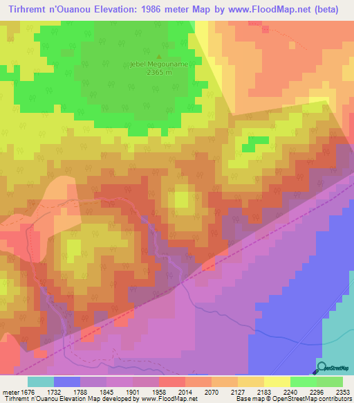 Tirhremt n'Ouanou,Morocco Elevation Map