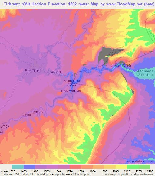 Tirhremt n'Ait Haddou,Morocco Elevation Map