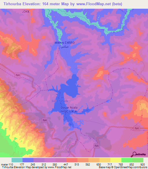 Tirhourba,Morocco Elevation Map