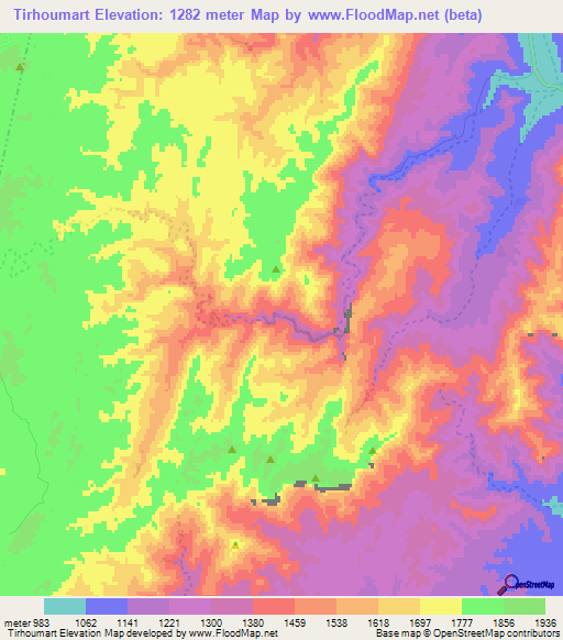 Tirhoumart,Morocco Elevation Map