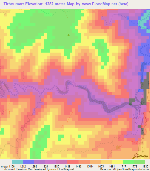 Tirhoumart,Morocco Elevation Map