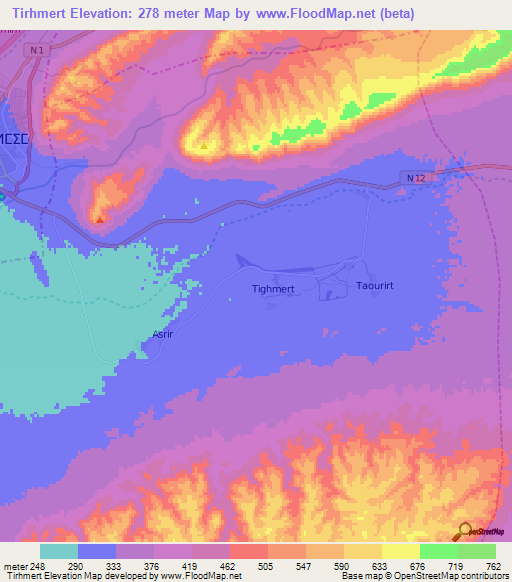 Tirhmert,Morocco Elevation Map