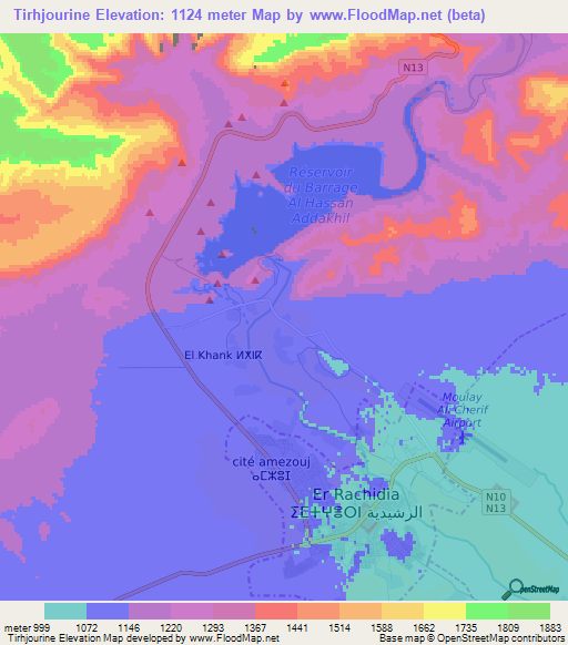 Tirhjourine,Morocco Elevation Map