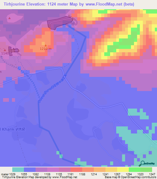 Tirhjourine,Morocco Elevation Map