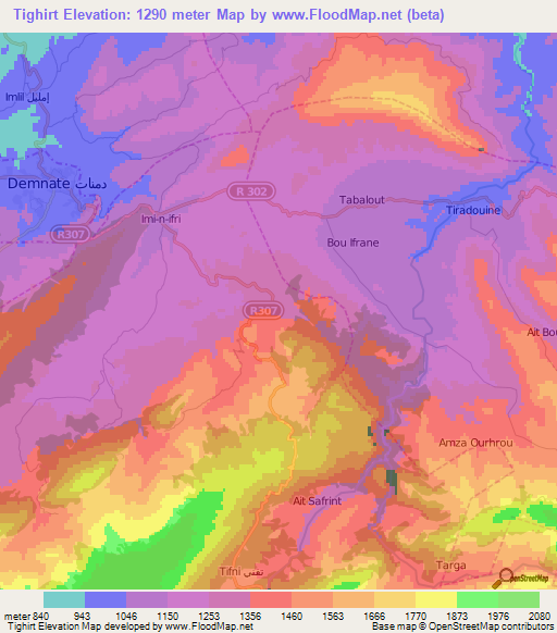 Tighirt,Morocco Elevation Map