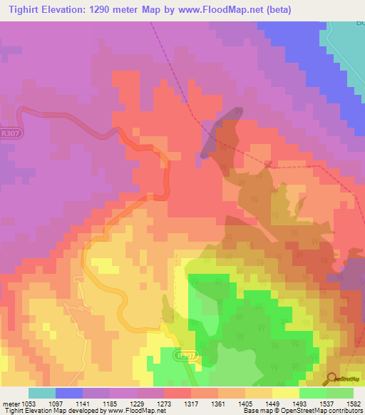 Tighirt,Morocco Elevation Map