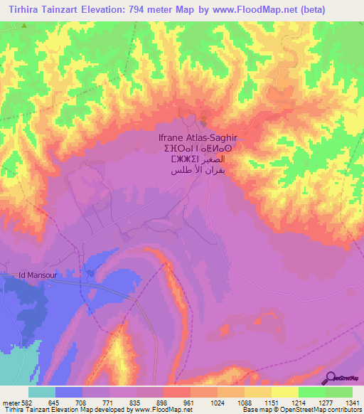 Tirhira Tainzart,Morocco Elevation Map